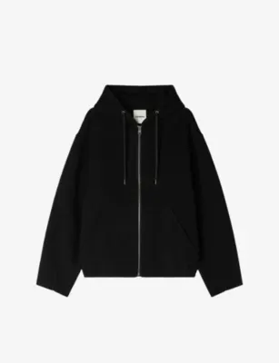 SANDRO Hooded Zip-Up Wool-Blend Jacket