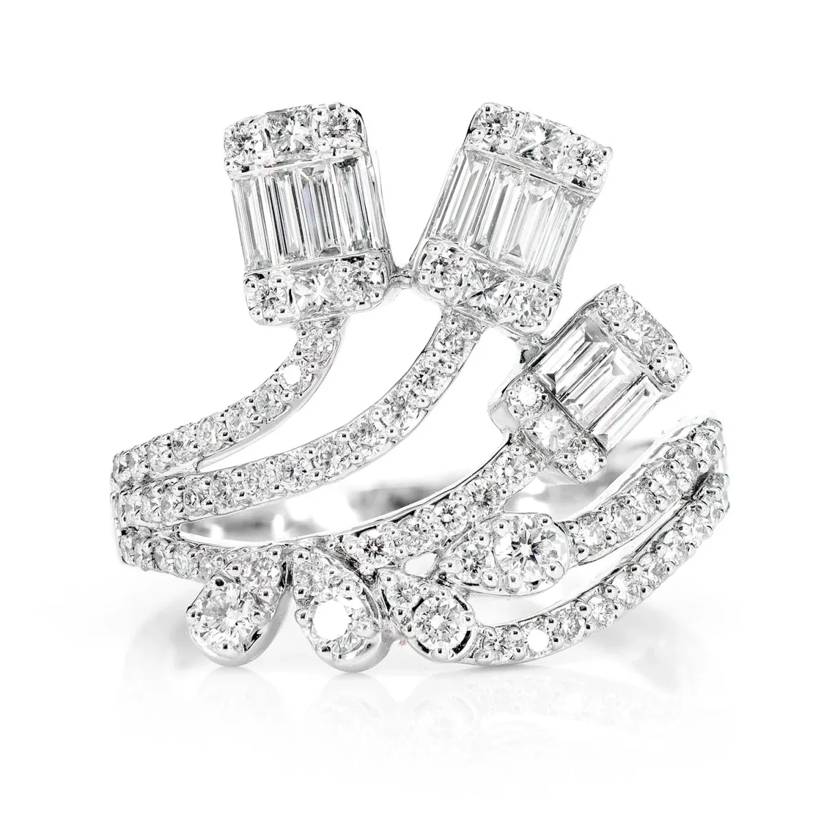 For Him Diamond Baguette Cluster Wave Ring in White Gold / Natural Diamond – Ring