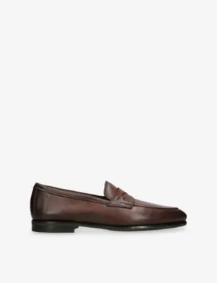 SANTONI Carlo Leather Penny Loafers - EUR 46 / 12 UK MEN in Dark Brown – Mens | Loafers