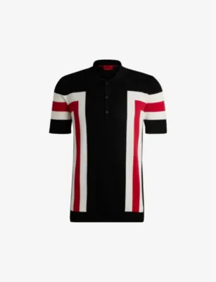 HUGO Button-neck short-sleeve stripe cotton polo in BLACK – Mens | Tops & t-shirts | Sweatshirts