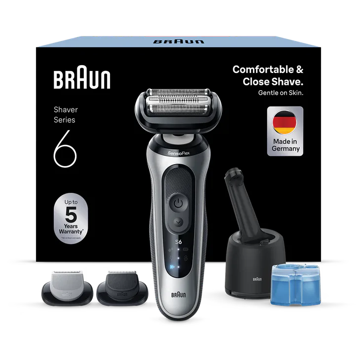 BRAUN Series 6 Electric Shaver, SmartCare Center, +2 Attachments, 62-S7650CC, Silver