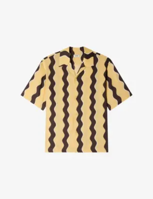 SANDRO Printed Short-Sleeve Linen-Blend Shirt - LIGHT YELLOW