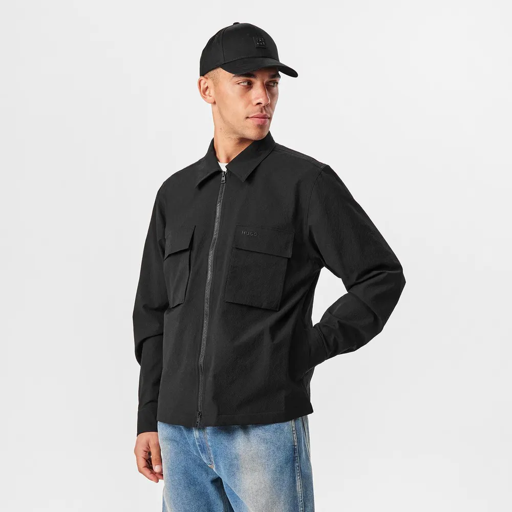 Hugo Men's Eselio Red Overshirt in Black 001, additional product view 2