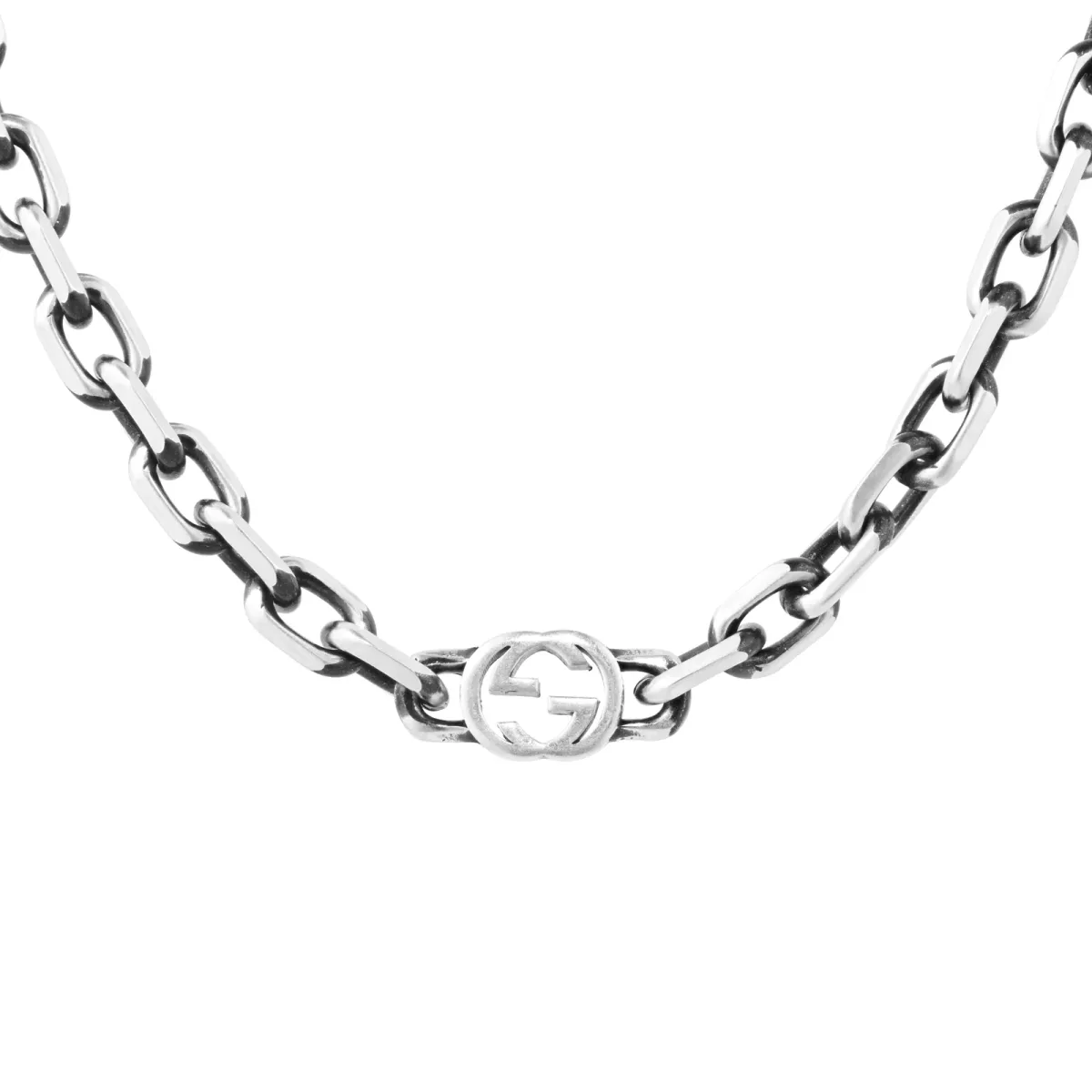 Gucci Interlocking Aged Sterling Silver Necklace 60cm