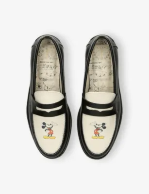 DUKE & DEXTER Disney Micky Mouse Wilde Kiss Leather Loafers - EUR 46 / 12 UK MEN in BLK/WHITE, additional product view 2