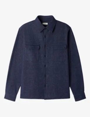 SANDRO Flannel Long-Sleeve Cotton Shirt - Blue