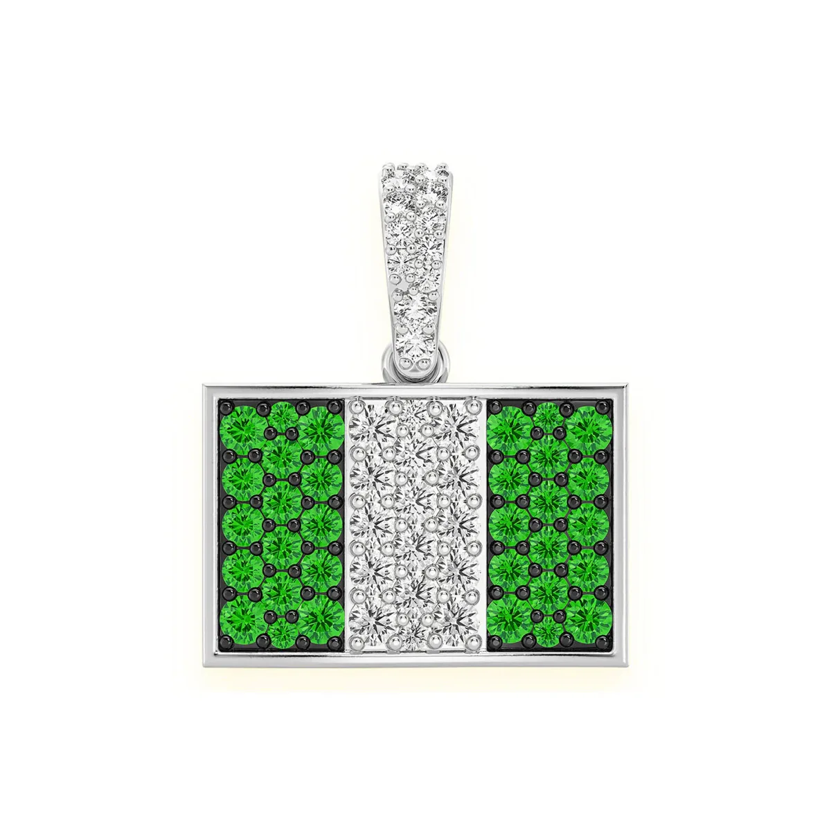 For Him Nigeria Flag Emerald & Diamond Pendant in White Gold / Lab Grown Diamond – Pendant