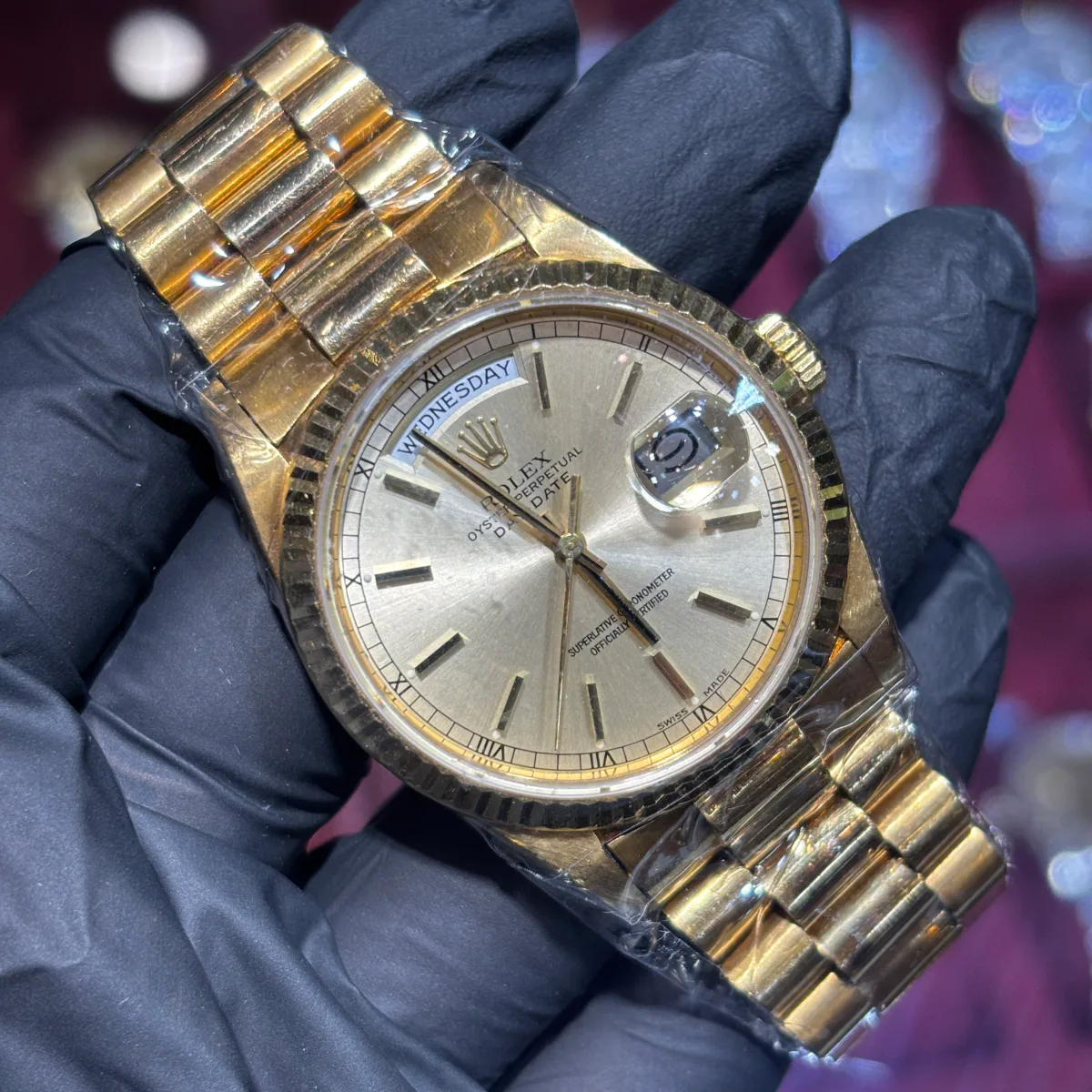 ANKUR - For Him WATCHES Rolex Day-Date 36mm | 18K Yellow Gold | Light Champagne Stick Dial – Watch