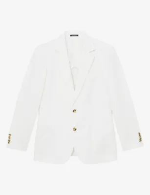 REISS Atlantic Single-Breasted Linen Blazer - SOFT BLUE detail 2