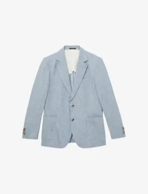 REISS Atlantic Single-Breasted Linen Blazer - SOFT BLUE