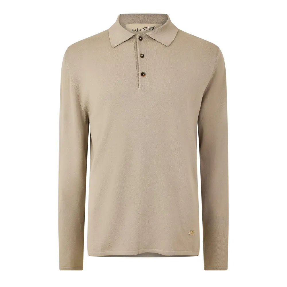 Valentino Val LS Sig Polo Sn64 in Mastice – Clothing