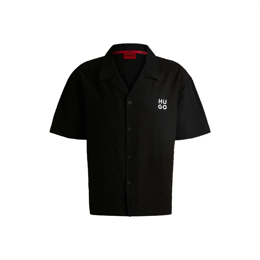 Hugo Chaffle Waffle Beach Shirt in Black, additional product view 2