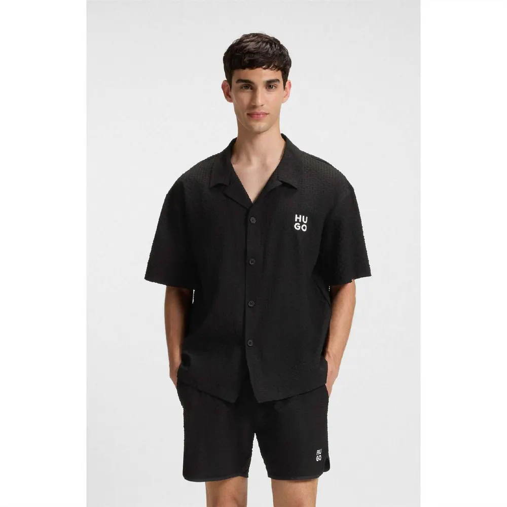 Hugo Chaffle Waffle Beach Shirt in Black, additional product view 3