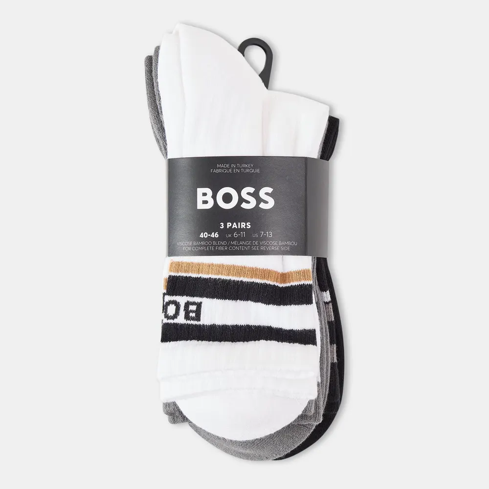 Boss Mens BOSS Bodywear 3 Pack Rib Logo Stripe Socks detail 2