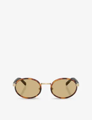 PRADA PR B56S Round-Frame Tortoiseshell Metal Sunglasses
