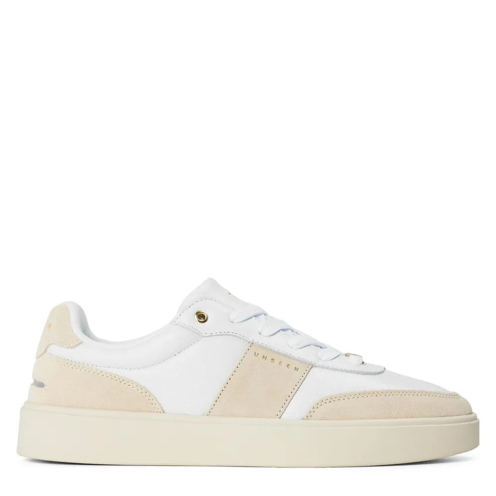 Unseen Footwear Men's Halket Low-Top Trainers in White/Tpe/Gld – Footwear