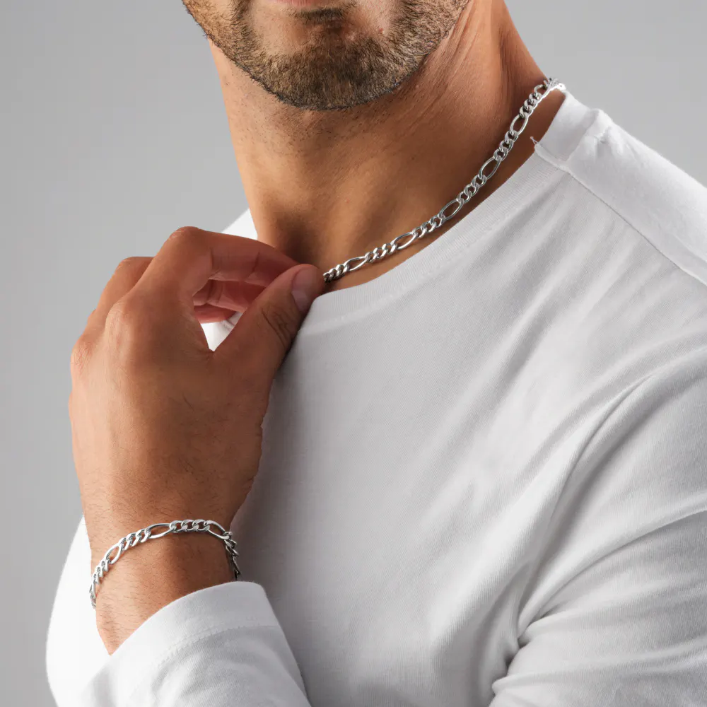 For Him Sterling Silver 5.6mm Figaro Chain detail 3