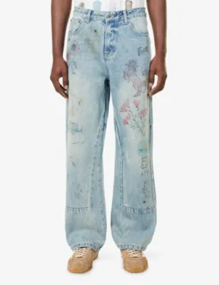 FOUND Hand Art Relaxed-Fit Denim Jeans in Light Vintage Blue, additional product view 3