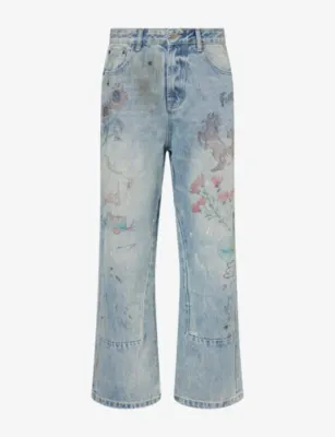 FOUND Hand Art Relaxed-Fit Denim Jeans in Light Vintage Blue – Mens | Jeans | Straight Leg