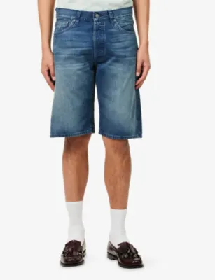 NUDIE JEANS Zeb Mid-Rise Denim Shorts in Blue Painter, additional product view 3