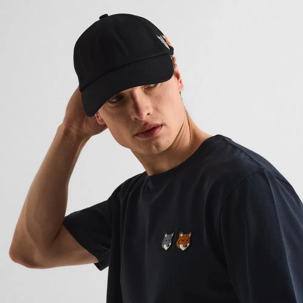 Maison Kitsune Men's Double Fox Baseball Cap in Anthracite, additional product view 3