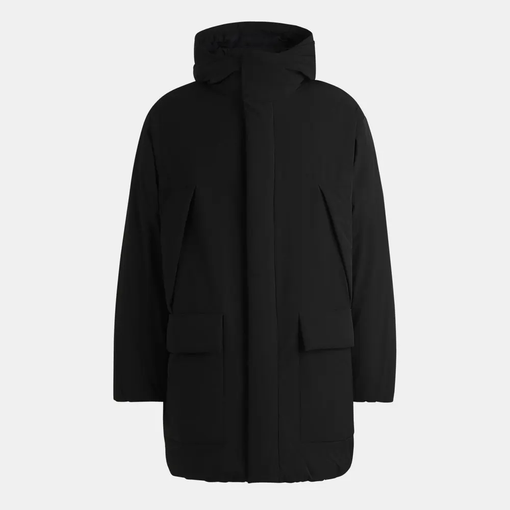 Hugo Men's Mandev Water Repellent Thigh Length Short Puffer Jacket in Black 001 – Clothing