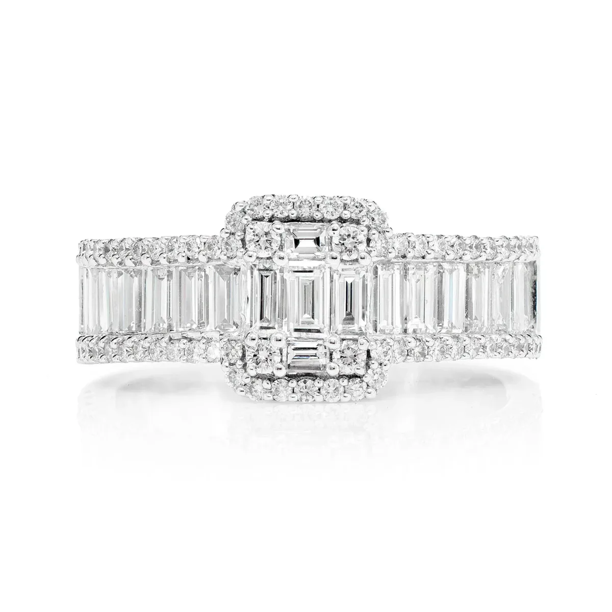 For Him Baguette Raised Cluster Three Row Diamond Engagement Ring in White Gold / Natural Diamond – Ring