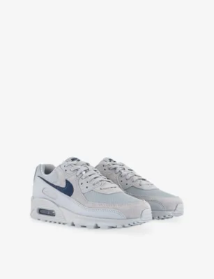 For Him Air Max 90 Leather and Mesh Trainers - 5 in WOLF GREY MIDNIGHT NAVY, additional product view 3