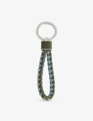 BOTTEGA VENETA Intrecciato Leather Keyring in Gre Tw-min/gre Tw-si – Mens | Jewellery | Keyrings