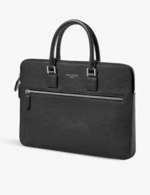 ASPINAL OF LONDON Mount Street grained-leather logo-embossed document case detail 2