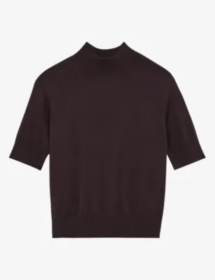 REISS Funnel-Neck Wool Jumper - GRAPE BURGUNDY