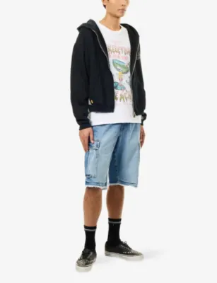 GALLERY DEPT Theo Cotton Denim Cargo Shorts in Medium Washed Indigo, additional product view 2