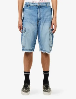 GALLERY DEPT Theo Cotton Denim Cargo Shorts in Medium Washed Indigo, additional product view 3