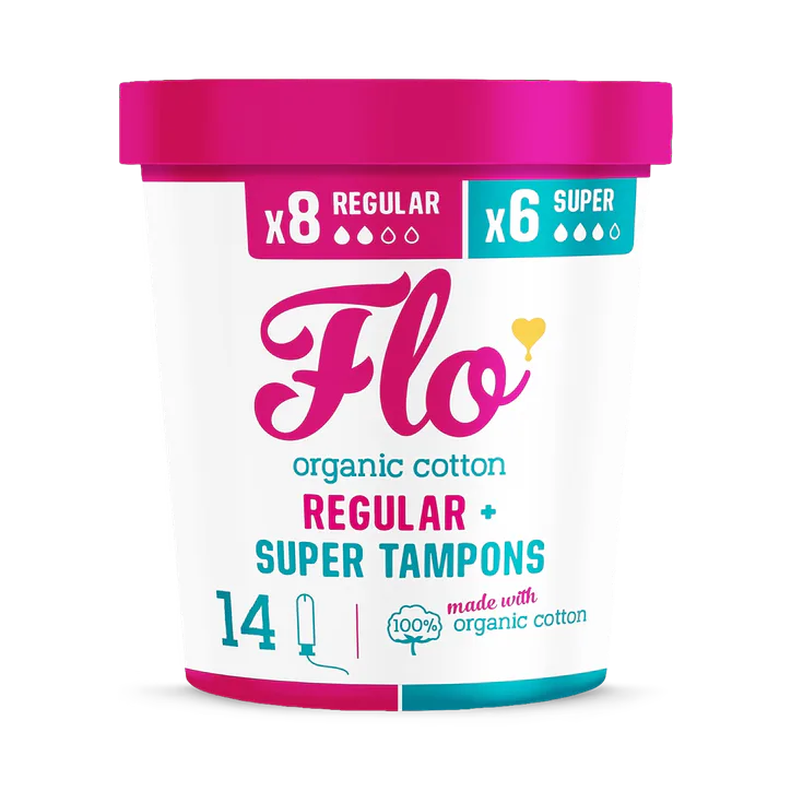 Flo Organic Cotton Applicator Tampon Combo Pack (8 regular + 6 super tampons)