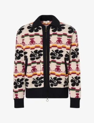 NICHOLAS DALEY Hibiscus Zip-Up Wool-Blend Cardigan