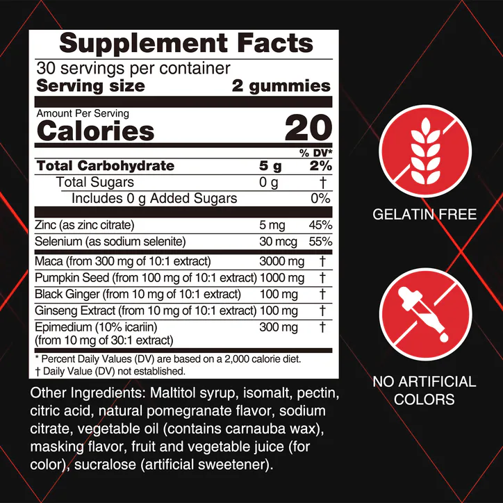 Сareleaf careleaf Sugar-Free Men's Energy Gummies Pomegranate Flavor 60 Gummies detail 2