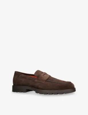 SANTONI Detroit Roccia Suede Loafers - Navy - EUR 41.5 / 7.5 UK MEN in Dark Brown, additional product view 3