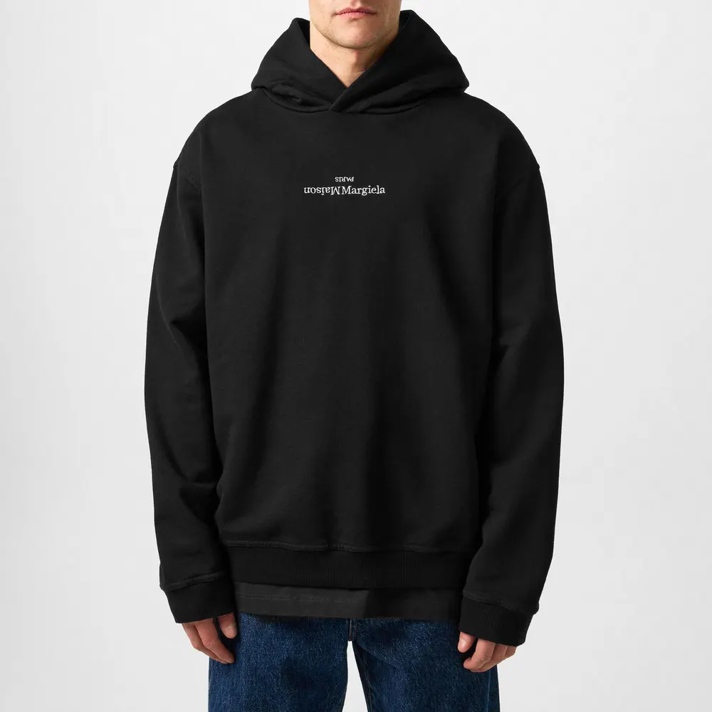 Maison Margiela Distorted Logo Hooded Sweatshirt in Blk/White, additional product view 3