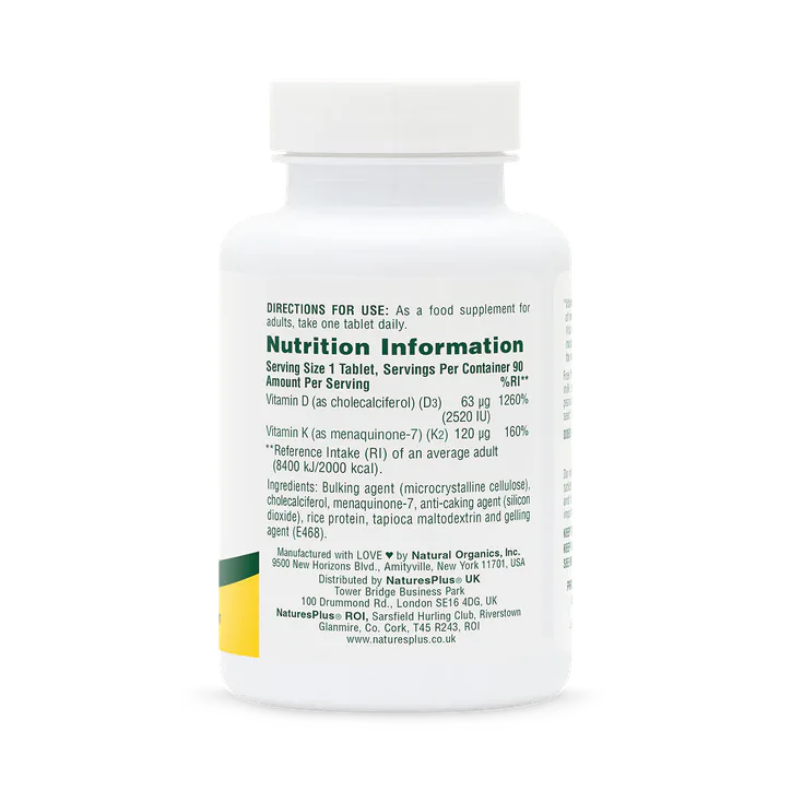 NaturesPlus Vitamin D3 2520IU With K2 120 MCG 63ug (2520 IU)/120ug 90 Tablets, additional product view 2