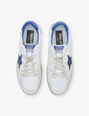 GOLDEN GOOSE Ball Star Logo-Embroidered Leather Low-Top Trainers - EUR 45 / 11 UK MEN in WHITE/NAVY, additional product view 2