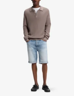 HUGO Tapered-Fit Mid-Rise Stretch-Denim Shorts in Bright Blue, additional product view 2