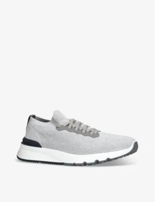 BRUNELLO CUCINELLI Brand-embossed knitted fabric low-top trainers - EUR 46 / 12 UK MEN in GREY/OTHER, additional product view 3