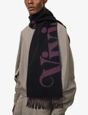 VIVIENNE WESTWOOD Two-Toned Jacquard-Logo Wool Scarf detail 2