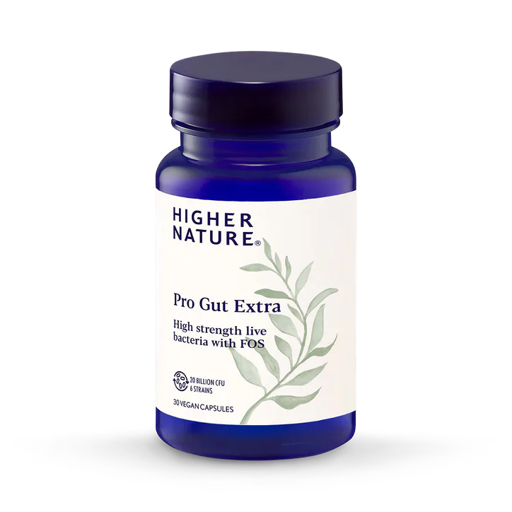 Higher Nature Pro-Gut Extra - 20Billion CFU Live Bacteria - 6 Synbalance® Strains with FOS - 30 Vegan Capsules