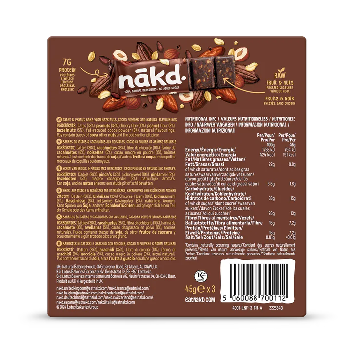 Nakd Protein Cocoa Hazelnut Bar 3x 45g detail 2