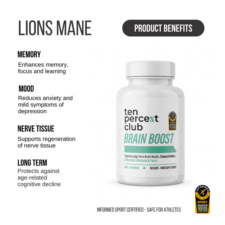The Ten Percent Club Brain Boost Lions Mane 90 Capsules, additional product view 2