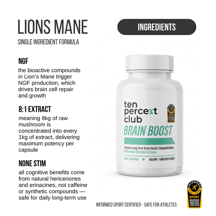 The Ten Percent Club Brain Boost Lions Mane 90 Capsules, additional product view 3