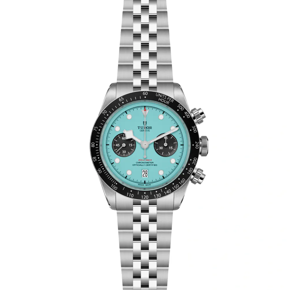 TUDOR Black Bay Chrono Flamingo Blue Manufacture Calibre MT5813 COSC 41mm steel case detail 2