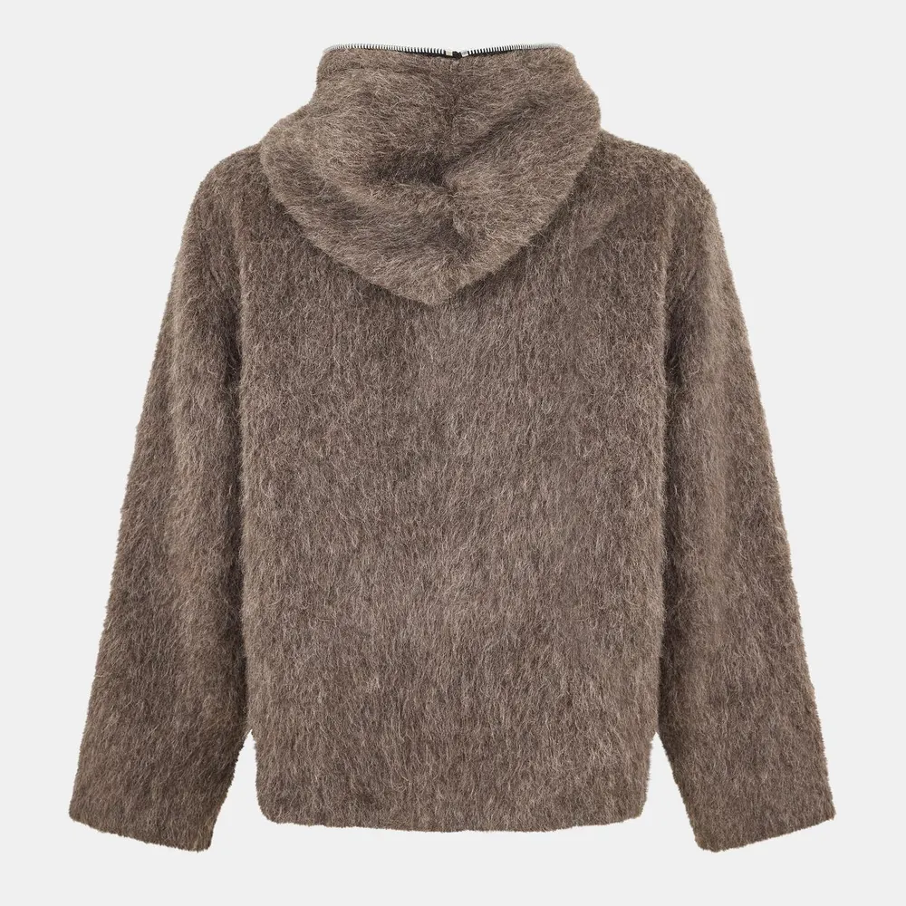 Our Legacy Men's Full Zip Knitted Hoodie in Mole Grey, additional product view 2
