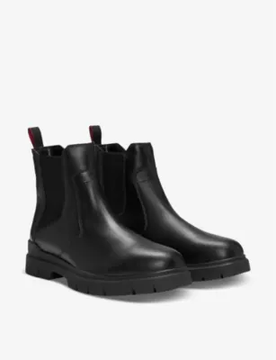 HUGO Pull-tab flat leather Chelsea boots - EUR 45 / 11 UK MEN in BLACK, additional product view 3